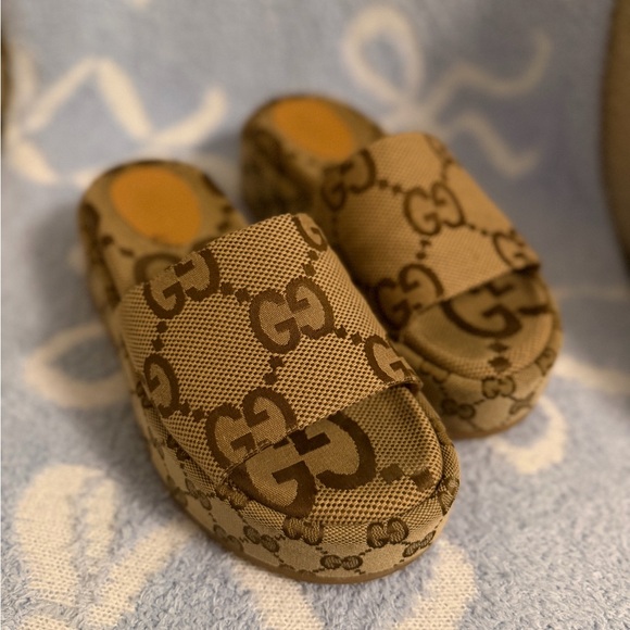 Gucci Shoes - Gucci Angelina Logo Jumbo GG Platform Slides